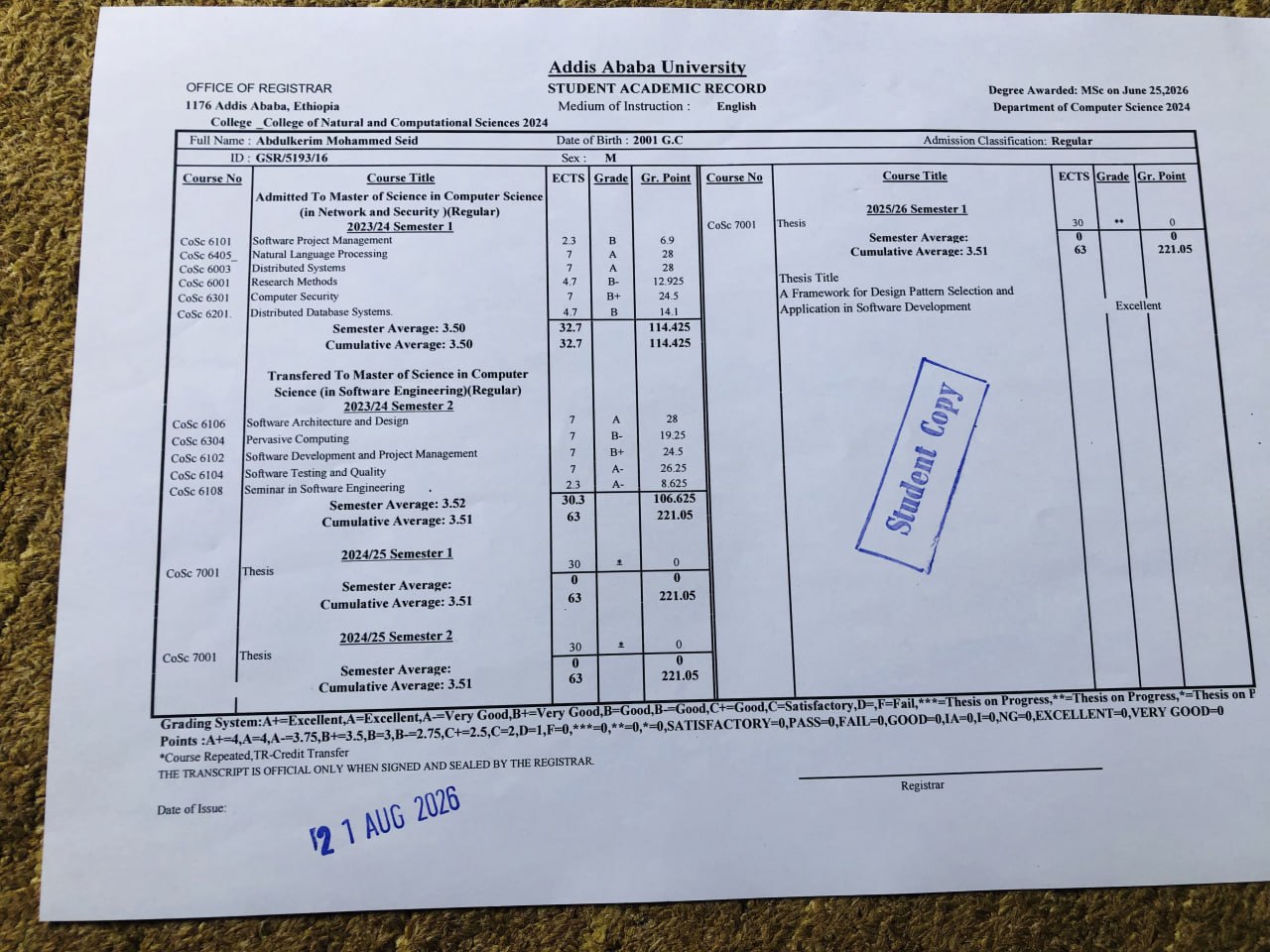 Master's degree certificate